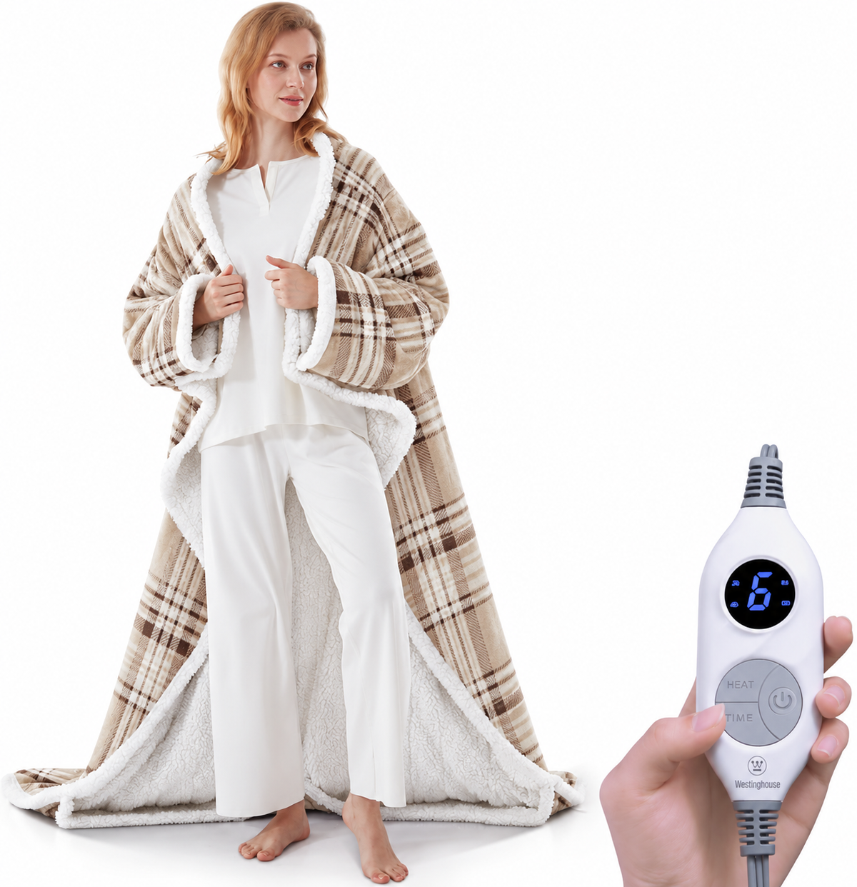 🔥Wearable Heated Blanket with Foot Pocket Sherpa🔥Overheat Protection & Auto Shut-Off