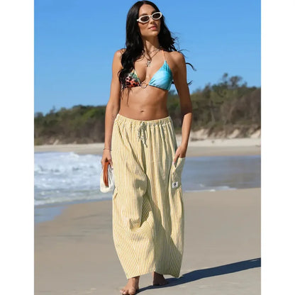 Womens Wide Leg Gingham Striped Plaid Pants