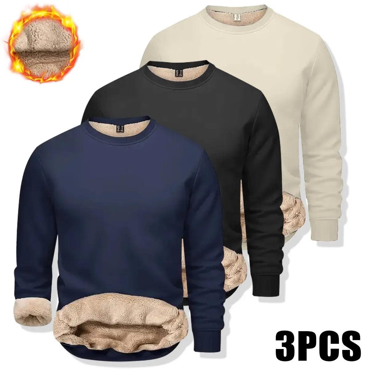 🔥 BESTSELLER | 8PCS $24.99 |Men's Fitted Crewneck Fleece Lined Sweatshirt, Wind Resistant Polyester Athletic Pullover, Casual Fashion Active Tops