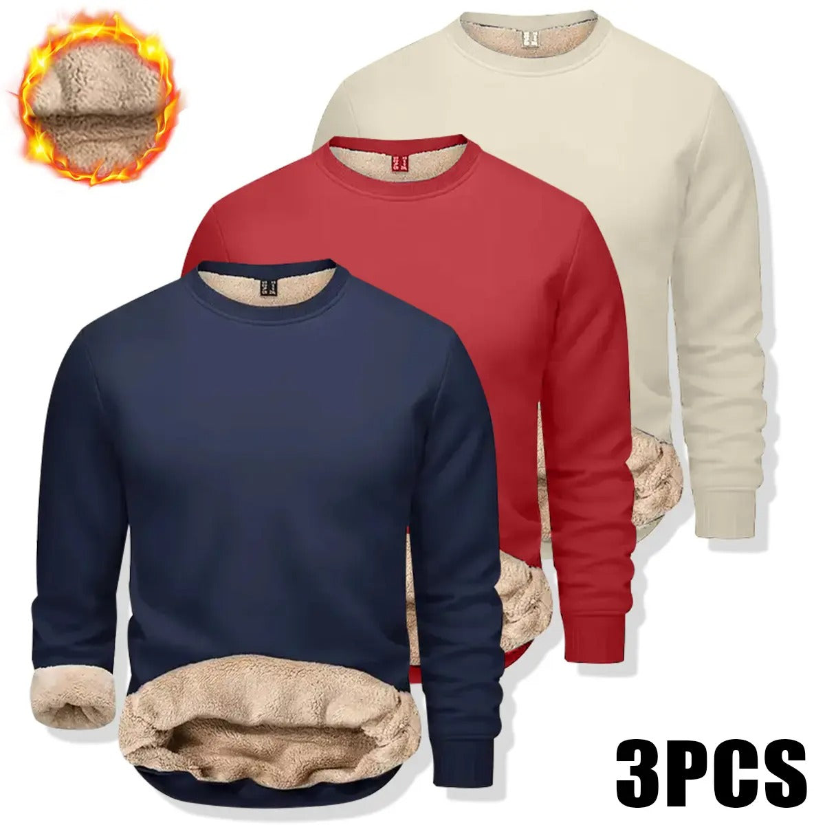 🔥 BESTSELLER | 8PCS $24.99 |Men's Fitted Crewneck Fleece Lined Sweatshirt, Wind Resistant Polyester Athletic Pullover, Casual Fashion Active Tops