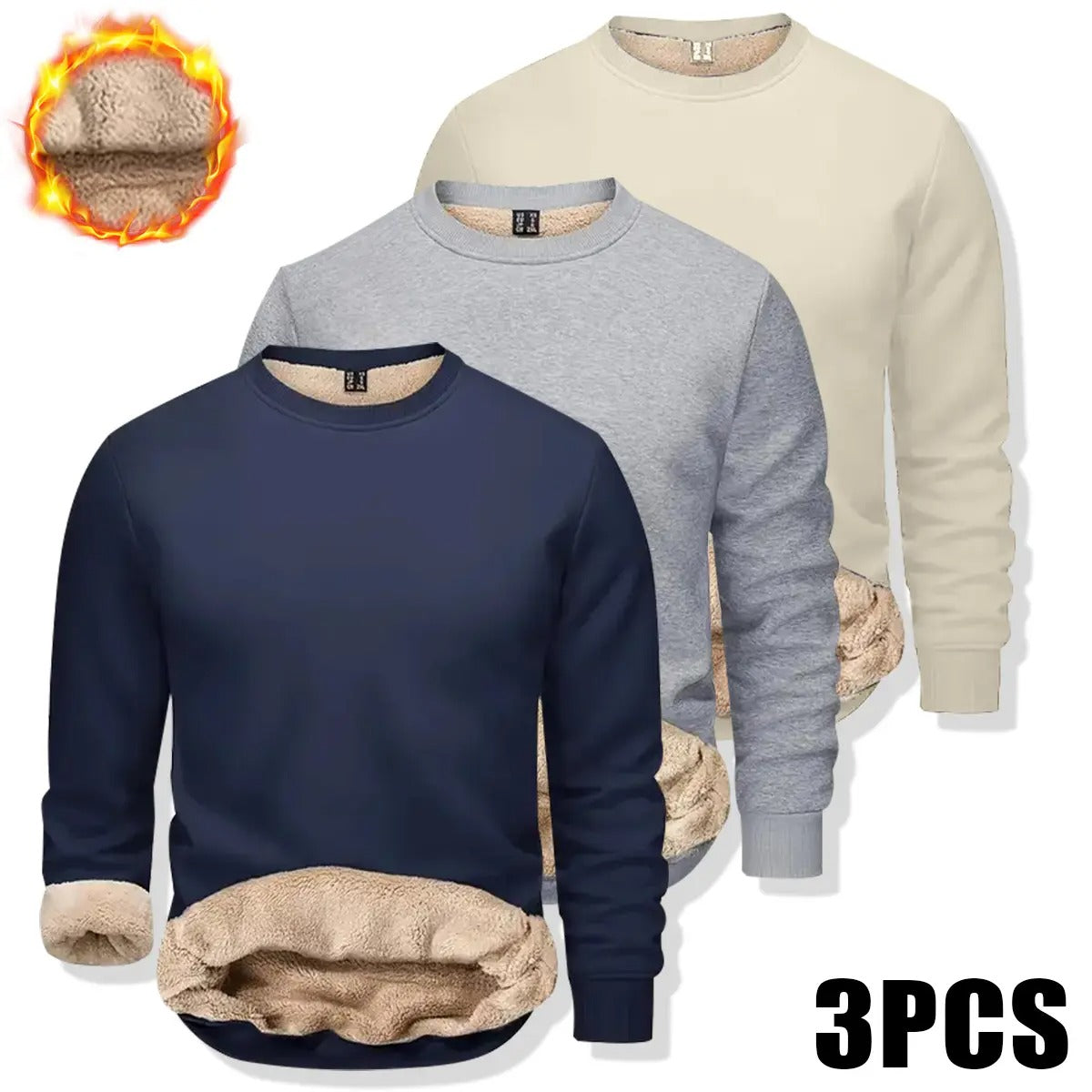 🔥 BESTSELLER | 8PCS $24.99 |Men's Fitted Crewneck Fleece Lined Sweatshirt, Wind Resistant Polyester Athletic Pullover, Casual Fashion Active Tops