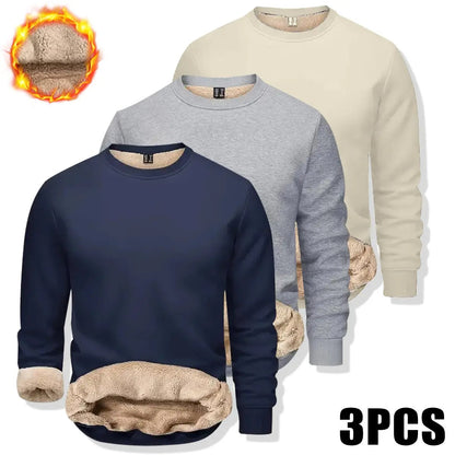 🔥 BESTSELLER | 8PCS $24.99 |Men's Fitted Crewneck Fleece Lined Sweatshirt, Wind Resistant Polyester Athletic Pullover, Casual Fashion Active Tops