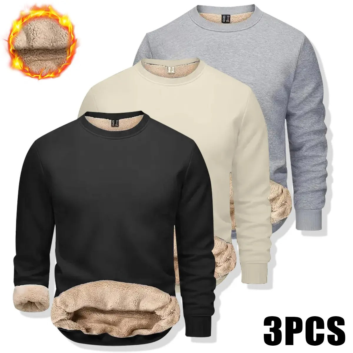 🔥 BESTSELLER | 8PCS $24.99 |Men's Fitted Crewneck Fleece Lined Sweatshirt, Wind Resistant Polyester Athletic Pullover, Casual Fashion Active Tops