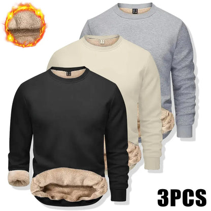 🔥 BESTSELLER | 8PCS $24.99 |Men's Fitted Crewneck Fleece Lined Sweatshirt, Wind Resistant Polyester Athletic Pullover, Casual Fashion Active Tops