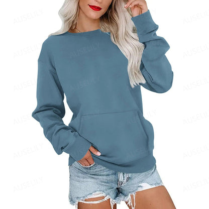 Women's Oversized Crewneck Sweatshirt with Kangaroo Pocket | Soft Fleece Pullover Casual Long Sleeve Top