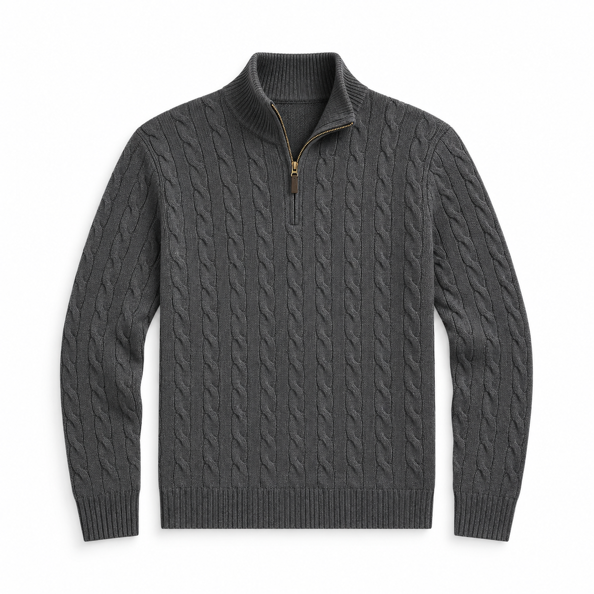 Men's Cable Knit Quarter Zip Sweater, Classic Long Sleeve Pullover with Ribbed Collar