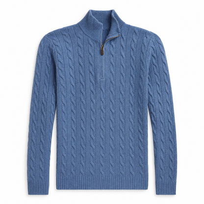 Men's Cable Knit Quarter Zip Sweater, Classic Long Sleeve Pullover with Ribbed Collar