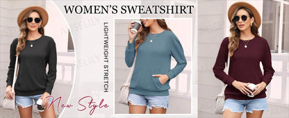 Women's Oversized Crewneck Sweatshirt with Kangaroo Pocket | Soft Fleece Pullover Casual Long Sleeve Top