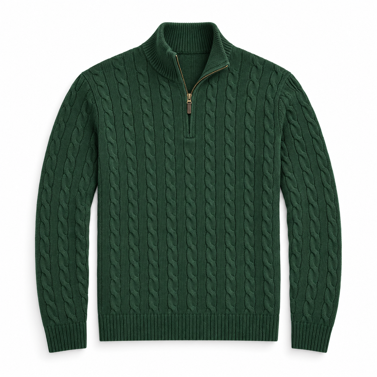 Men's Cable Knit Quarter Zip Sweater, Classic Long Sleeve Pullover with Ribbed Collar