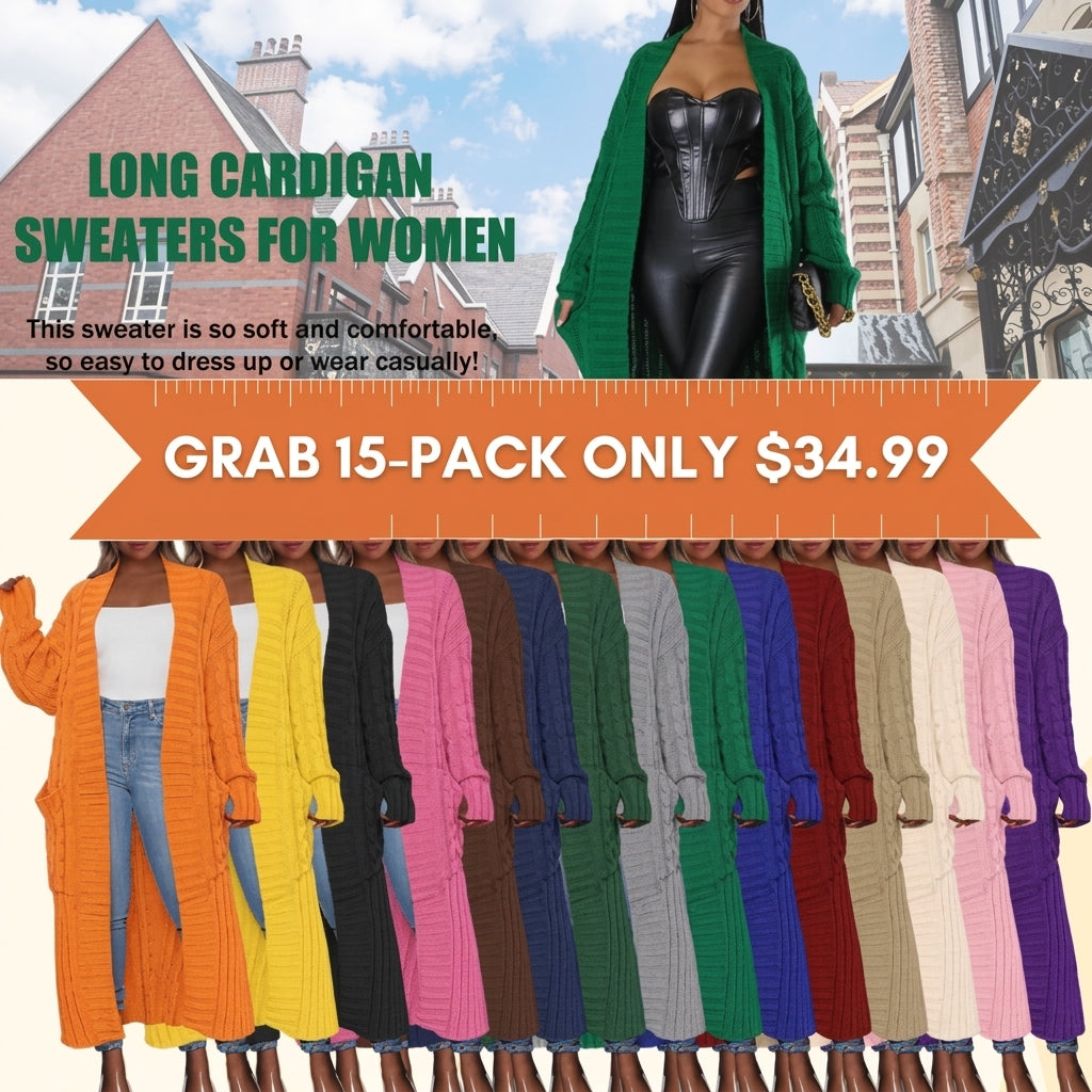 Women's Long Cardigan 2026 Oversized Coat Long Sleeve Open Cardigan Knitted Extra