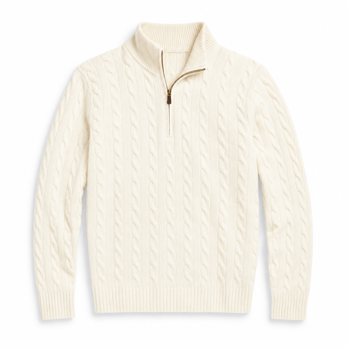 Men's Cable Knit Quarter Zip Sweater, Classic Long Sleeve Pullover with Ribbed Collar