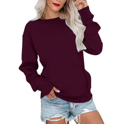 Women's Oversized Crewneck Sweatshirt with Kangaroo Pocket | Soft Fleece Pullover Casual Long Sleeve Top