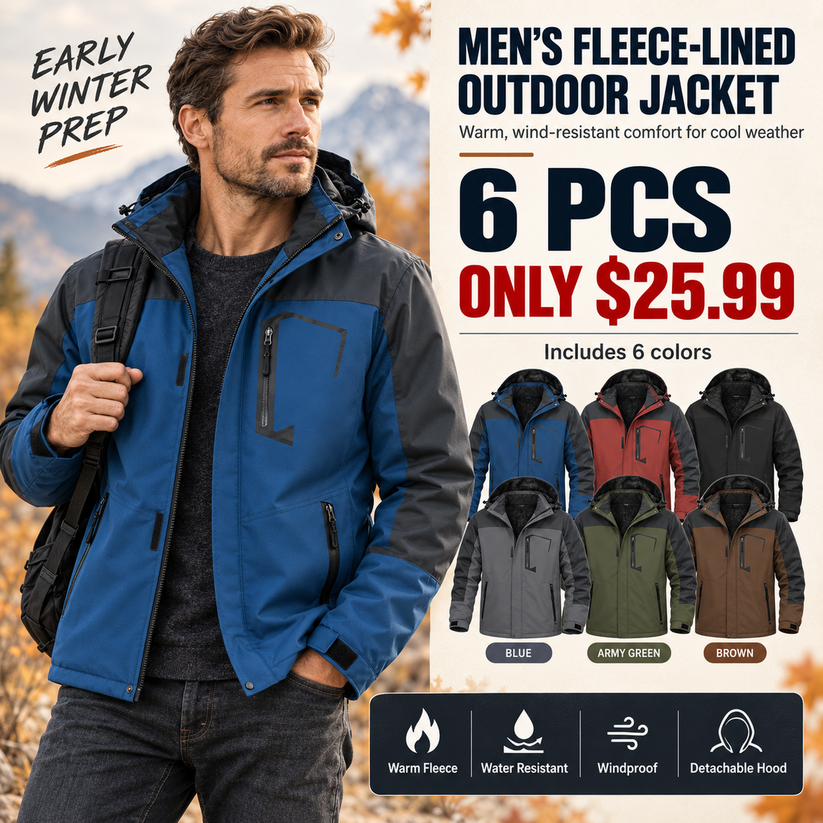 🔥 BESTSELLER | 6PCS $25.99 | Men's Fleece-Lined Outdoor Jacket