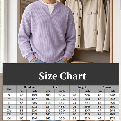 Men's Layered Comfort Waffle Knit Pullover Soft Thermal Long Sleeve Sweater