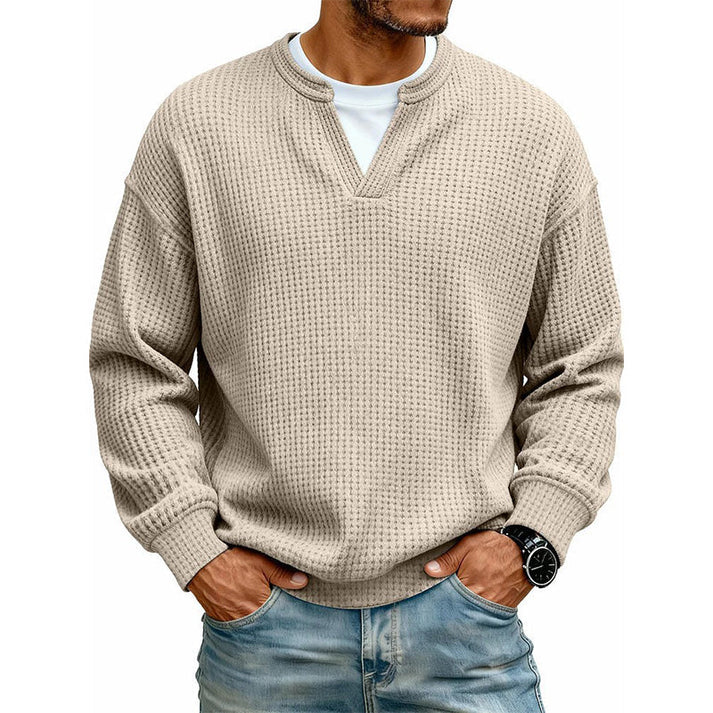 Men's Layered Comfort Waffle Knit Pullover Soft Thermal Long Sleeve Sweater