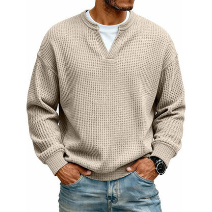 Men's Layered Comfort Waffle Knit Pullover Soft Thermal Long Sleeve Sweater