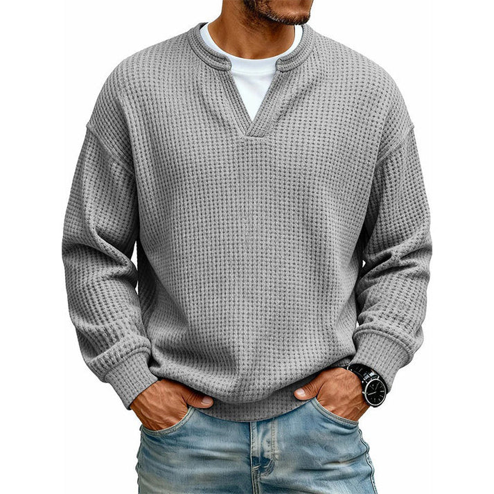 Men's Layered Comfort Waffle Knit Pullover Soft Thermal Long Sleeve Sweater