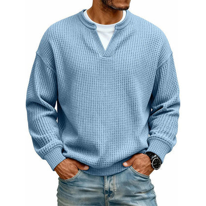 Men's Layered Comfort Waffle Knit Pullover Soft Thermal Long Sleeve Sweater