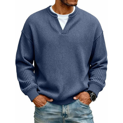 Men's Layered Comfort Waffle Knit Pullover Soft Thermal Long Sleeve Sweater