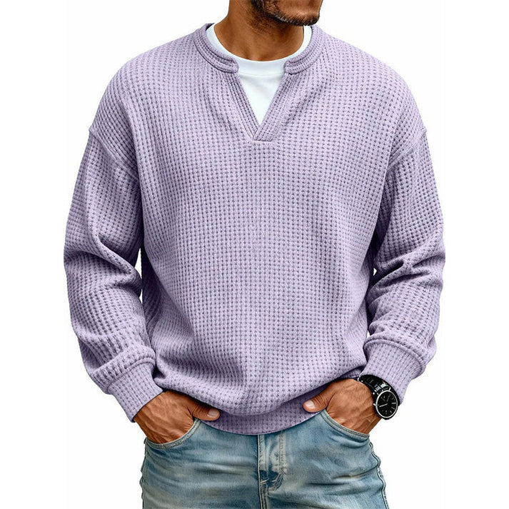 Men's Layered Comfort Waffle Knit Pullover Soft Thermal Long Sleeve Sweater