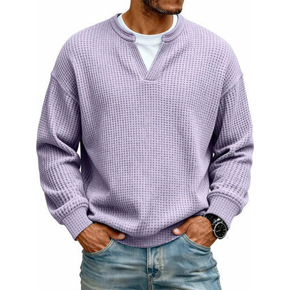 Men's Layered Comfort Waffle Knit Pullover Soft Thermal Long Sleeve Sweater