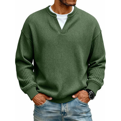 Men's Layered Comfort Waffle Knit Pullover Soft Thermal Long Sleeve Sweater